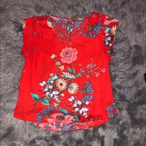 Red flower blouse